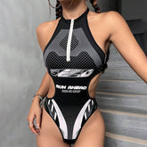 Street Letters Print Hollow Bodysuit